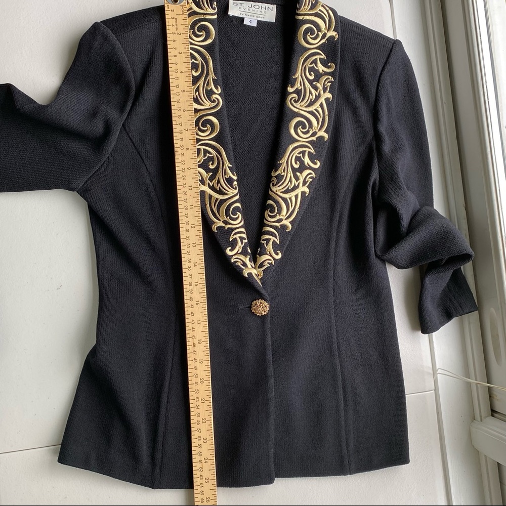 SOLD St. John Evening knit blazer embellished formal jacket black with gold 4 - Picture 10 of 12